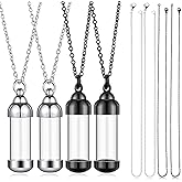 MTLEE 4 Glass Vial Necklace Pendant Set Include 4 Stainless Steel Cremation Urn Pendant Vial Tube Urn Keepsake with Chain 4 Snake Chain Necklace