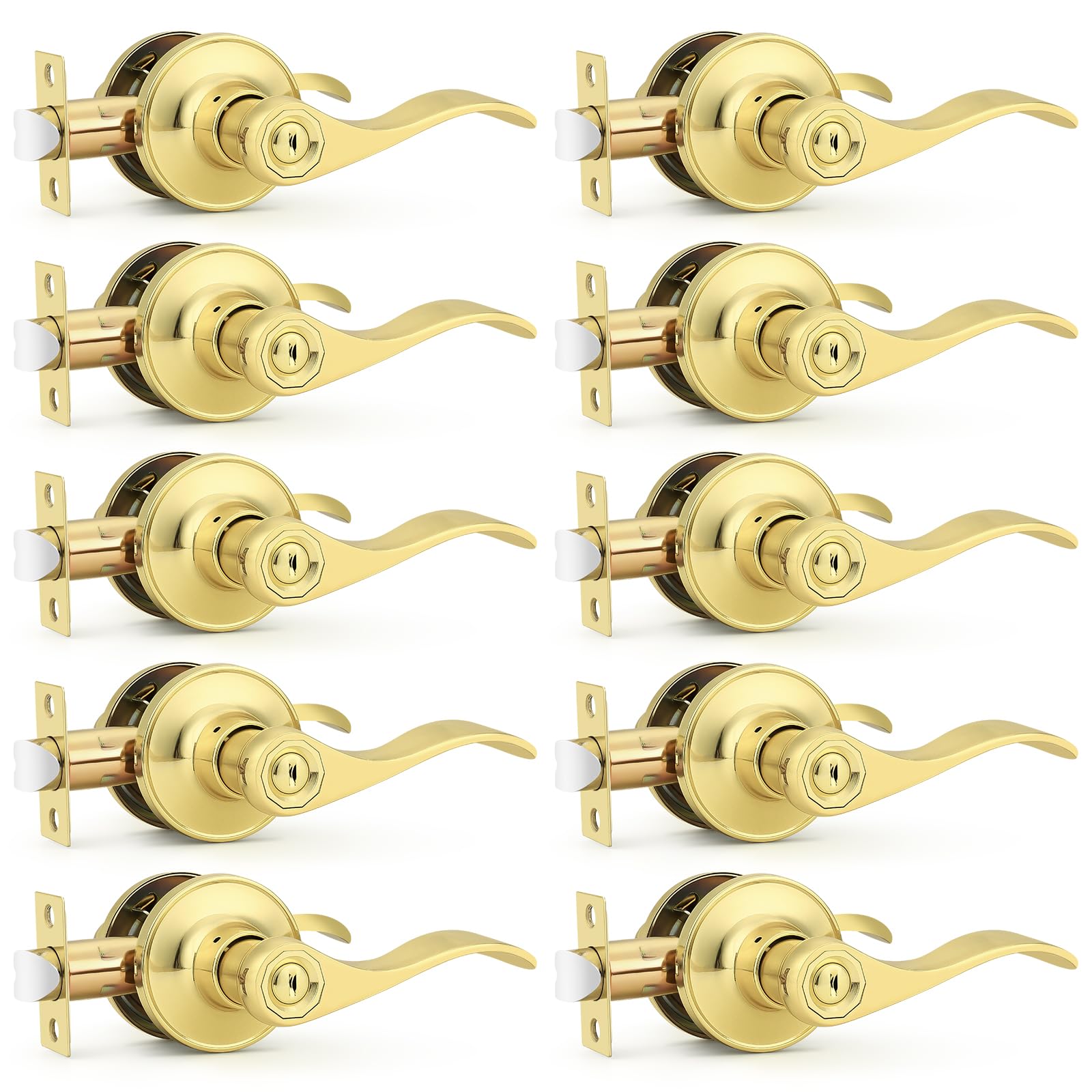 Probrico Door Handles Interior Brass Privacy Door Handle Lever, Bedroom Bathroom Door Lever Wave Style, 10 Pack Image