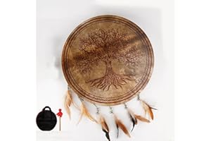 WAGJIA Shaman Drum with Buffalo Hide Native American Design, 16/18/20 Inch Ritual Drum for Ceremonies and Spiritual Music Han