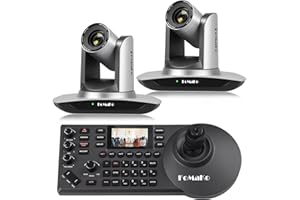 FoMaKo HDMI PTZ Camera AI Auto-Tracking Gen 3, 20x Optical Zoom, for Church Services Worship Education(2pcs) + KC608 Pro PTZ Controller (PTZ Bundle FMK12UH Prox2 + KC608 Pro) BH402-New