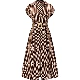 winkbay Women's Polka Dots Button Down Shirt Dress Summer Vintage Belted Collared Slit Going Out Party Dresses