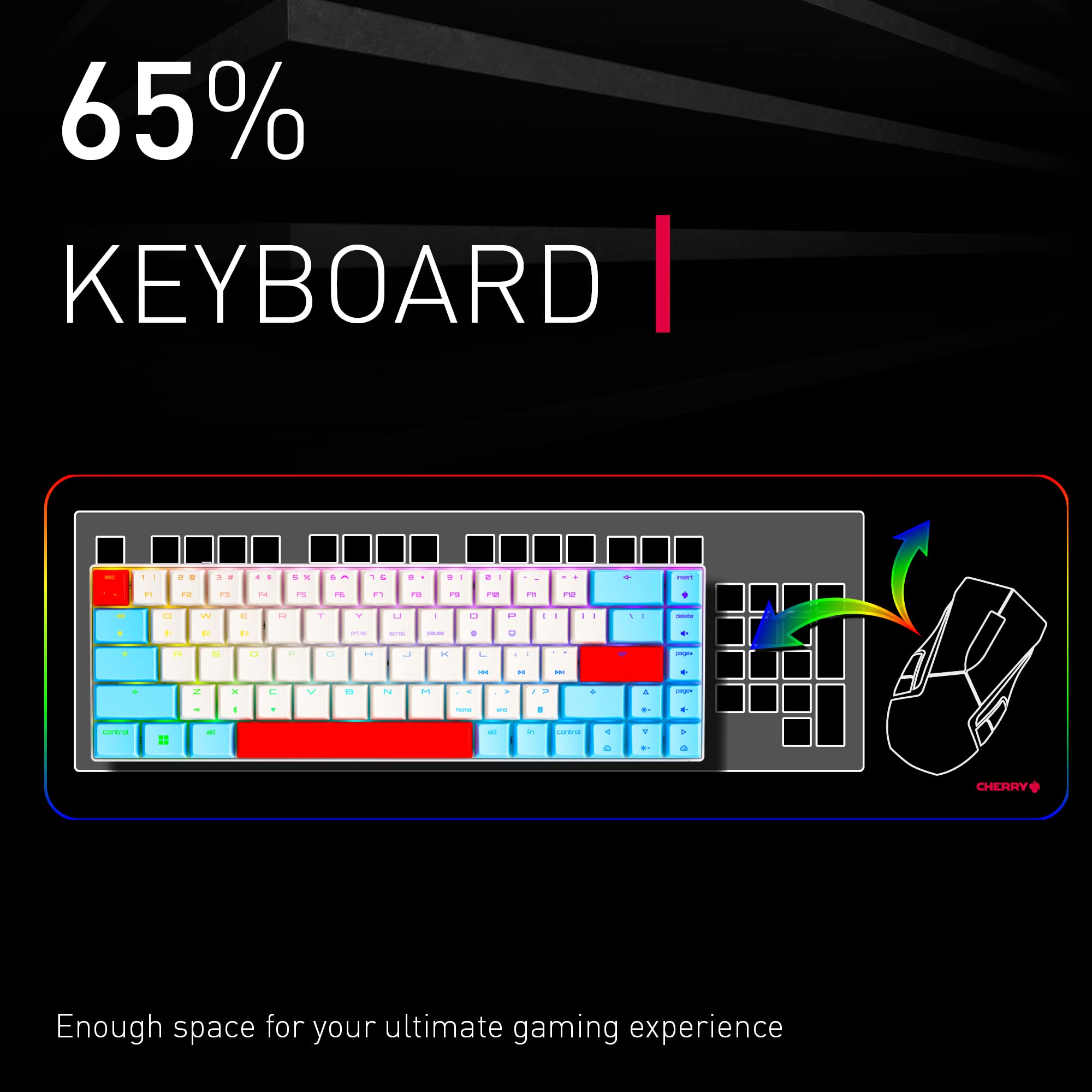 Cherry MX-LP 2.1 Compact Wireless Gaming Keyboard. RGB MX Silver Speed Switches. RGB Lighting Low-Profile MX Precision switches. 65% Size. 68 Keys. (Black & Orange)
