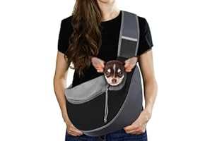 Pawaboo Pet Dog Sling Carrier, Hand Free Drawstring Dog Papoose with Adjustable Strap, Breathable Mesh Bag for Puppy Cat, Crossbody Satchel Dog Purse with Pocket for Outdoor, Dark Gray+Black, Medium