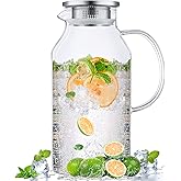 Bivvclaz 2.6 Liter 88 oz Glass Pitcher with Lid and Handle, Glass Water Carafe for Hot/Cold Water, Iced Tea Pitcher, Large Pitcher for Coffee, Juice and Homemade Beverage