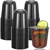 AojSup 50 Pcs Disposable Stemless Glasses 12 oz Crystal Plastic Wine Glasses Clear Classic Pet Cup for Meeting Weddings Birthdays Cocktail Christmas Party Supplies(Black)