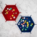 SIQUK 2 Pieces Dice Tray Hexagon Folding PU Leather Velvet Red Blue view 6