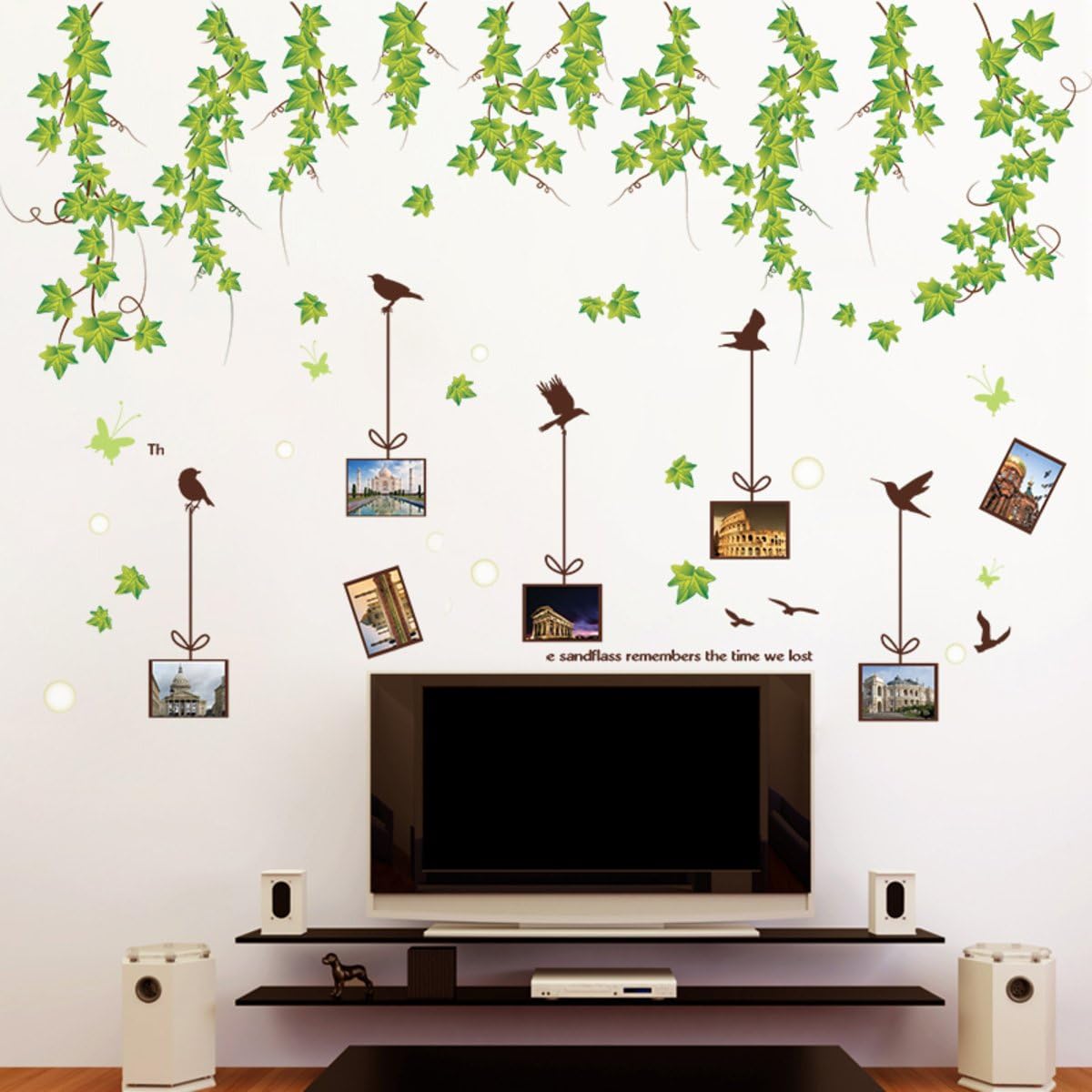 Decals Design 'Hanging Vines with Bird Carrying' Wall Sticker (PVC Vinyl, 60 cm x 90 cm)