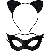QXDBNXQ Cat Woman Mask and Cat Ears Headband for Women, Cat Women Costume Accessories Black Cat Eye Superhero Mask for Halloween Masquerade PU Leather