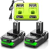 2Pack Upgraded 4.0Ah Replacement for Ryobi 18V Battery and Dual Charger Combo Compatible with Ryobi 18 Volt Lithium Battery ONE Plus P103 P104 P105 P107 P109 P190 P191 P122 Power Tools