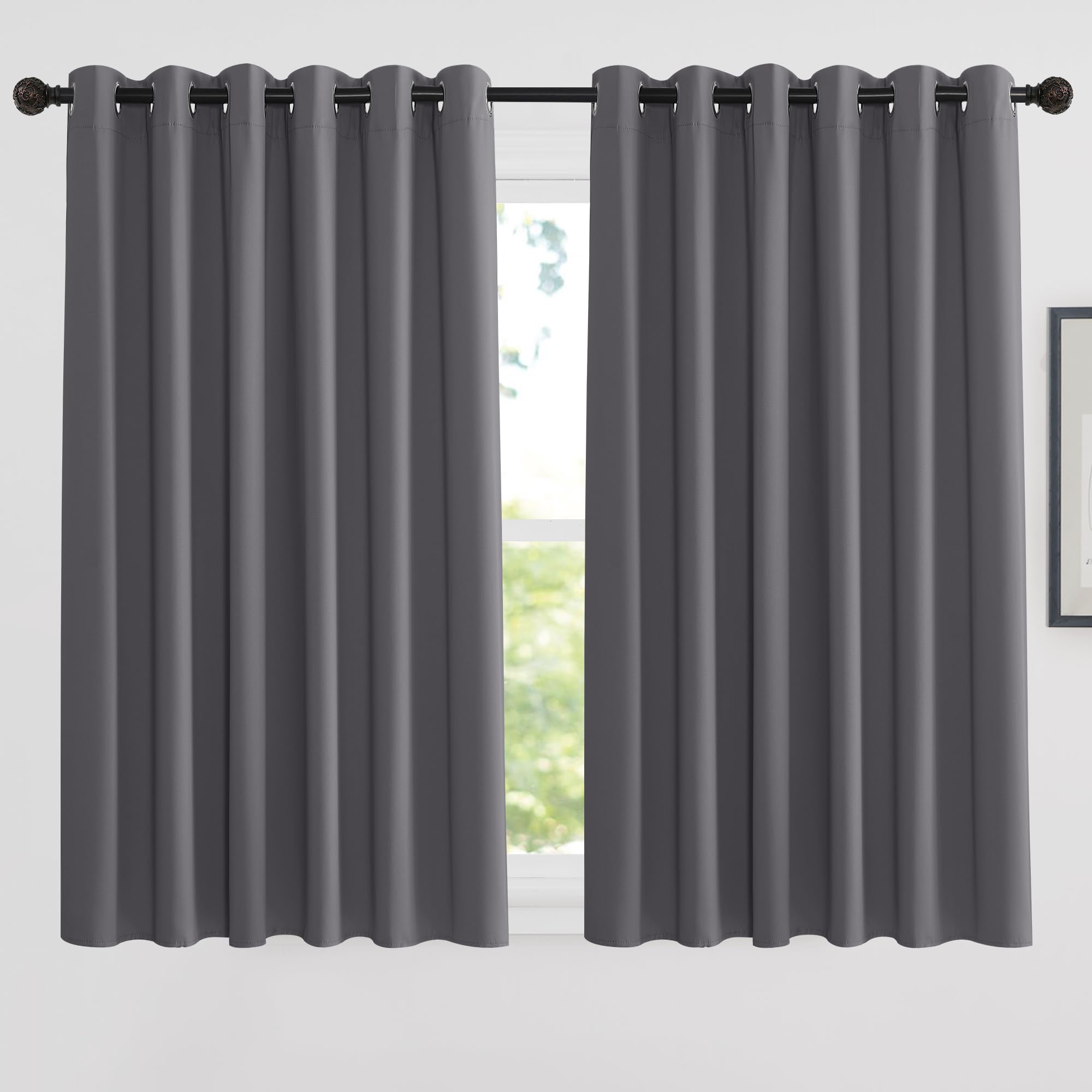 PONY DANCE Blackout Curtains 90x54 Inch for Bedroom/Living Room Eyelet Grey Thermal Insulated Curtains Extra Wide Drapes for Window Treatment, 2 Panels, W90 X L54, Gray