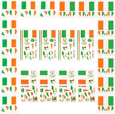 AhfuLife Ireland Flag Tattoos 24 Sheets Temporary Transfers St Patrick's Day