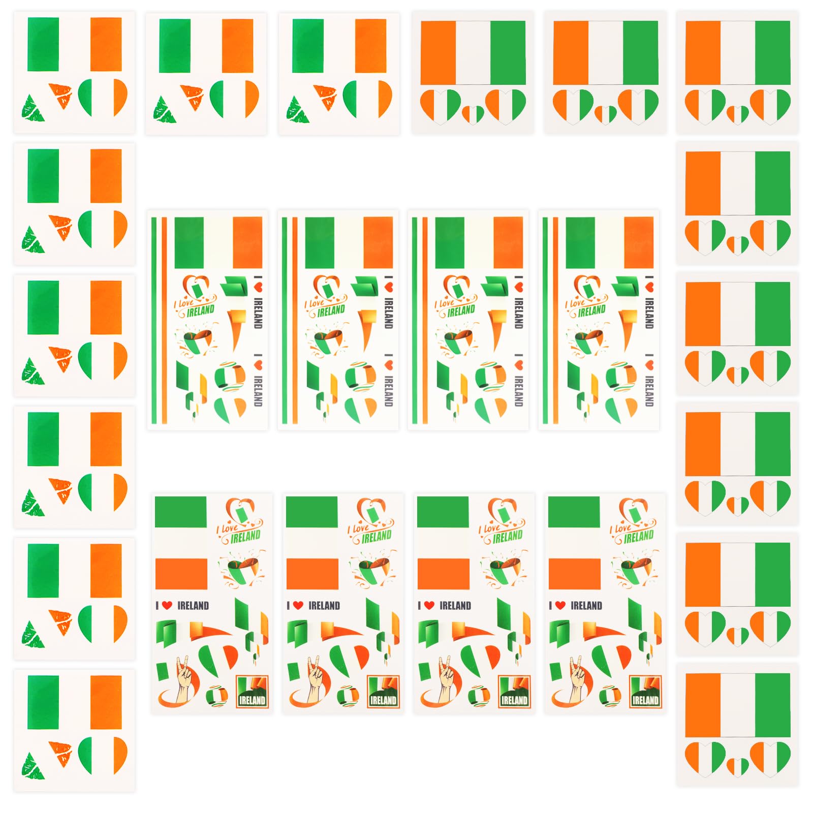 AhfuLife Irish Ireland Flag Temporary Tattoos - 24 Sheets Ireland Tattoo Transfer Stickers for St. Patrick's Day Euro Rugby Football World Cup Eurovision Fan Support Event Party Decoration — image 1