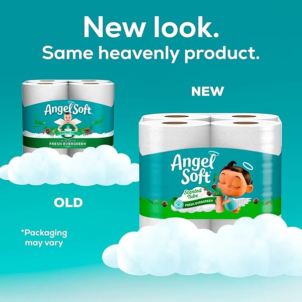 ANGEL SOFT TOILET PAPER WITH FRESH EVERGREEN SCENTED TUBE, 8 MEGA ROLLS = 32 REGULAR ROLLS, SOFT AND STRONG TOILET TISSUE