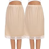 Lovasy 2 Pieces Half Slips for Women Long Underskirt Anti Static Satin Under Skirt with Lace Trim Slip for Skirts Dress S-3XL