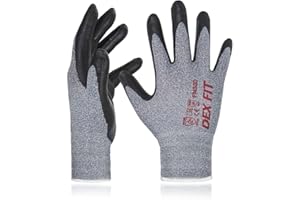 DEX FIT Nitrile Coated Work Gloves FN330-3D-Comfort Stretchy Fit, Firm Grip, Thin & Lightweight, Touchscreen Fingers, Protective & Durable, Breathable, Machine Washable; Grey S (7) 3 Pairs
