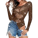 ChiaoLezhee Sparkly Rhinestone Bodysuit, Sexy Rave Outfits, Size Fit 0-16