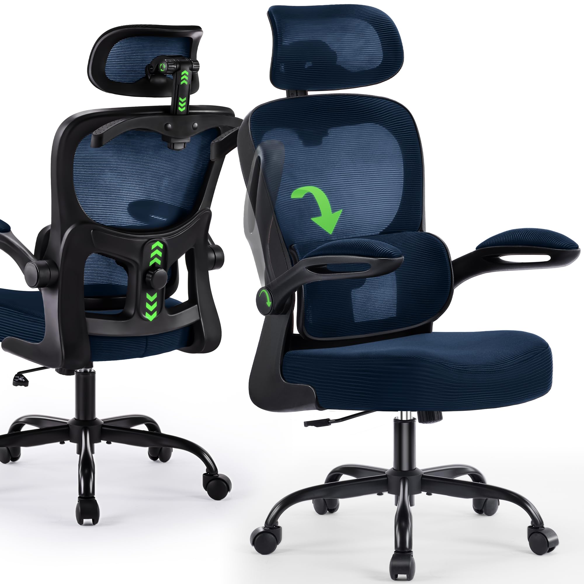Photo 1 of *** MISSING BASE PIECES ***AreShark Office Chair Ergonomic Desk Chairs with Adjustable Lumbar Support& Headrest Hanger, High Back Breathable Mesh Chair with Wheels, Rolling Swivel Comfy Task Computer Chair for Home Work Gaming