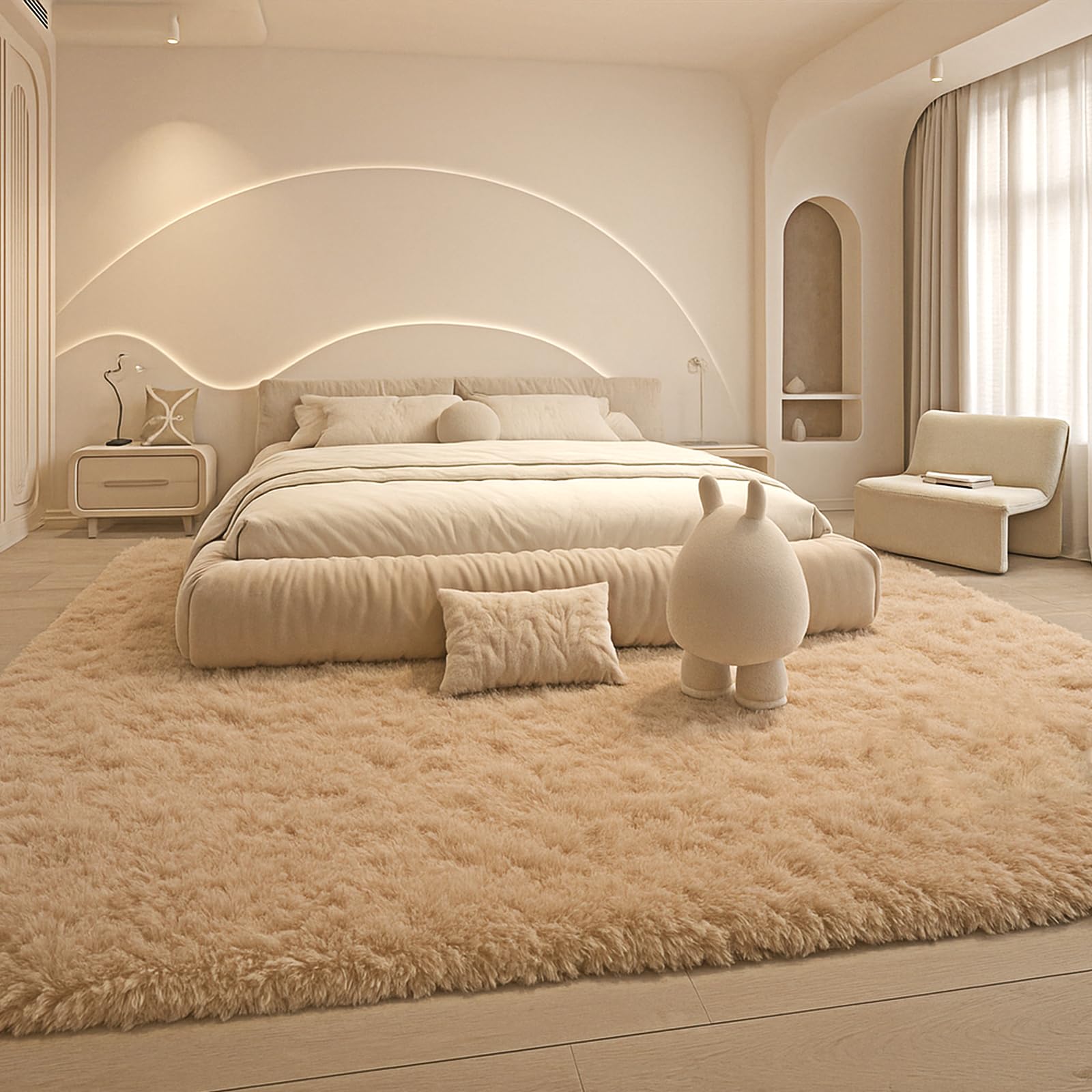 Photo 1 of Mtandyx 8x10 Area Rugs Living Room, Beige Large Plush Fluffy Bedroom Carpet, Non-Slip Upgraded Indoor Thick Soft Rug, Modern Plush Carpet Suitable for Kids Home Decor Aesthetics Dorm.