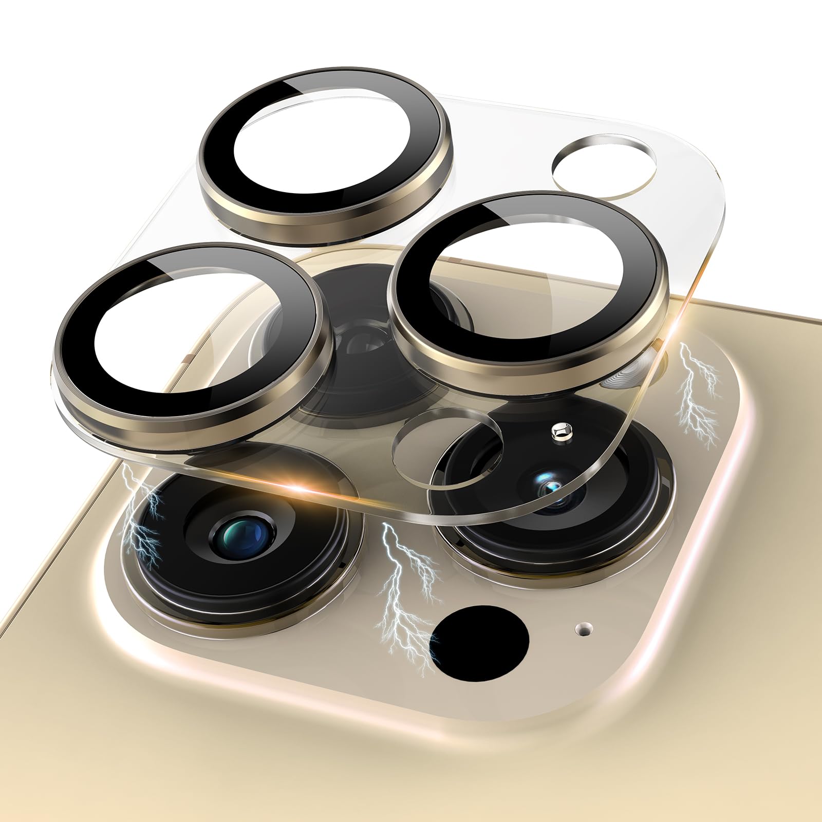Kanosan Compatible for iPhone 15 Pro/iPhone 15 Pro Max Camera Lens Protector, Clear Acrylic Plus Aluminium Alloy Ring 9H Tempered Glass Screen Camera Cover, Gold