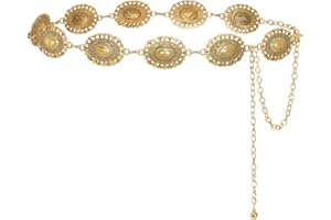 LEACOOLKEY Womens Western Boho Chain Belt for Jeans Dress Turquoise Concho Cowgirl Belt Country Adjustable Metal Chain Belt