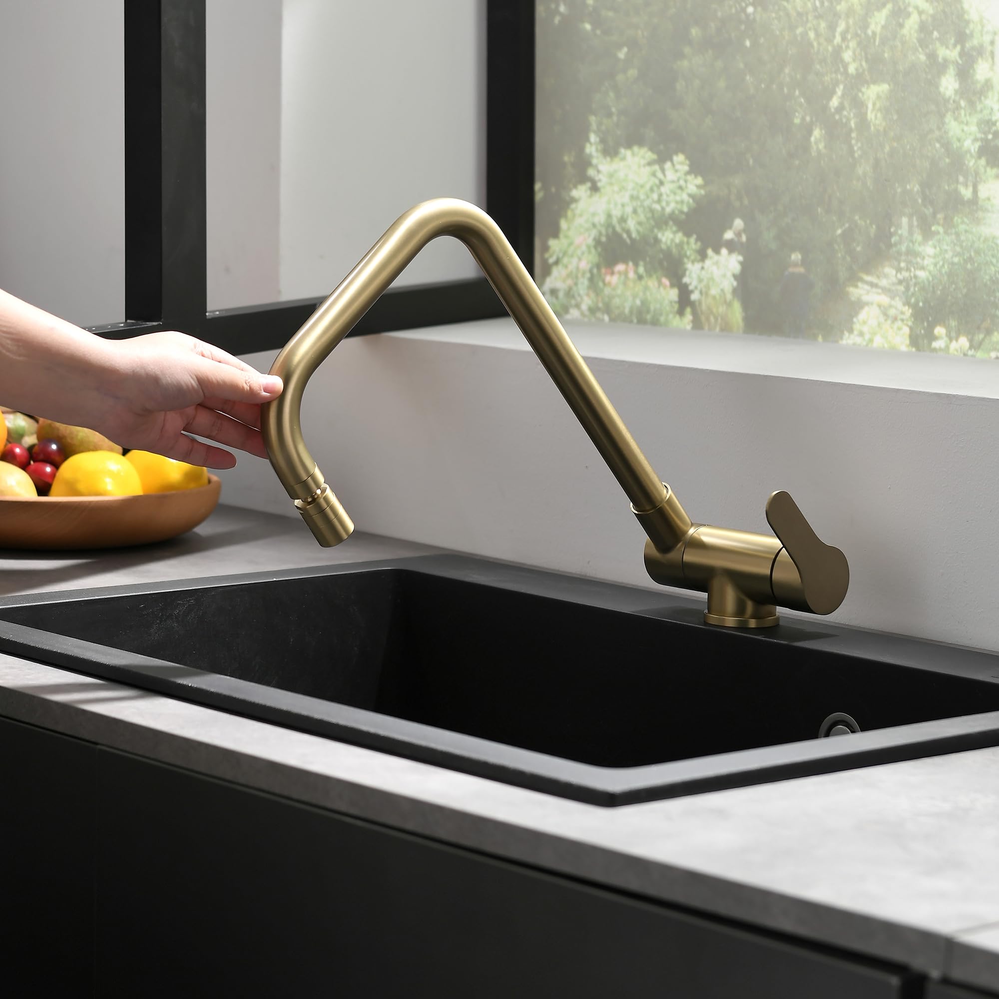 Gold Kitchen Tap,Kitchen Sink Tap 304 Stainless Steel Lead-Free 360 Degree Swivel High Arch Single Lever Bar Bathroom Mixer Tap, Gold