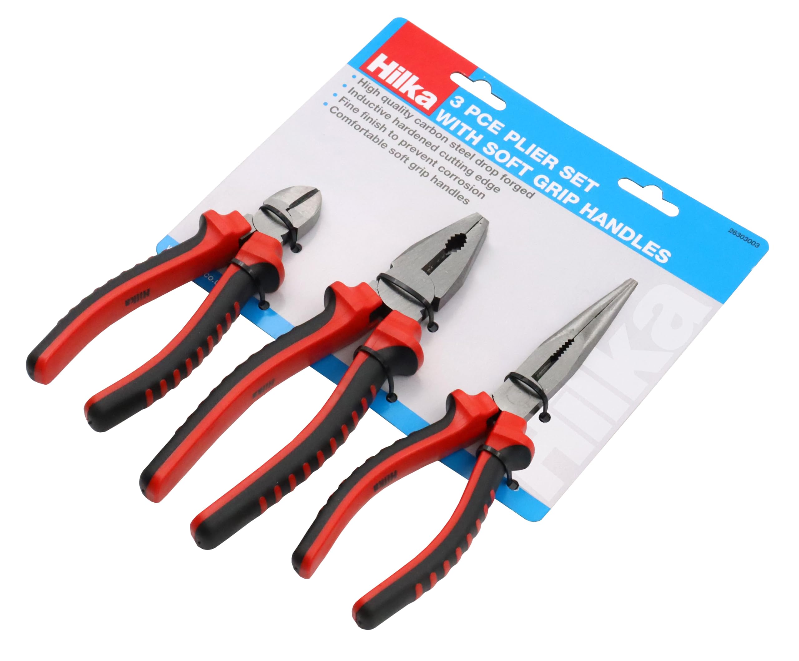 Hilka Tools 26303003 Pliers Set with Soft Grip Handles - Red/Black (3-Piece)