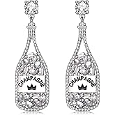 XOCARTIGE Champagne Bottle Earrings Rhinestone Crystal Beaded Champagne Drop Dangle Earrings for Women Wedding Holiday Festive Party Earrings Xmas New Year Gifts