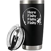 Panvola Here Fishy Fishy Fishy Fisherman Tumblers Fishing Gifts To Husband Dad Grandpa Boyfriend Vacuum Insulated Tumbler 20 oz