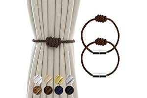 Contoeey Curtain Tiebacks Magnetic Decorative Curtain Tie Backs for Curtains 2 Pack Rope Curtain Holders for Drapes Outdoor Curtain Holdbacks, Coffee