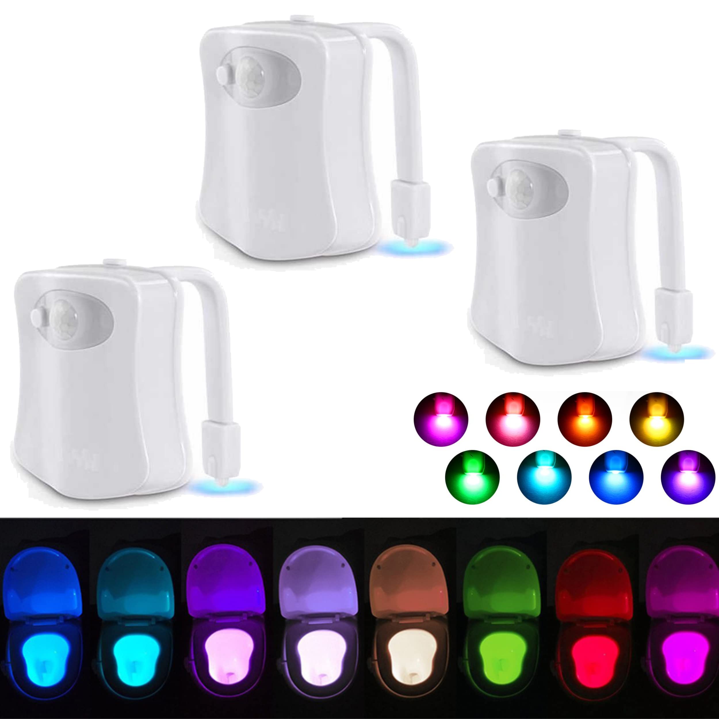 Glamified Toilet Motion Sensor Light, 16 Colors Changing Sensor LED Washroom Night Light Inside Toliet Lamp, PIR Motion Activated Waterproof Bathroom Accessory, Fits Any Toilet (3 Pack)