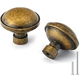 goldenwarm Antique Brass Cabinet Knobs, Vintage Round Drawer Handle 1-1/4 Inch 10 Pack | Rustproof Single Hole Cabinet Hardware, Solid Zinc Alloy, Screws Included for Cupboard Closet Furniture Upgrade