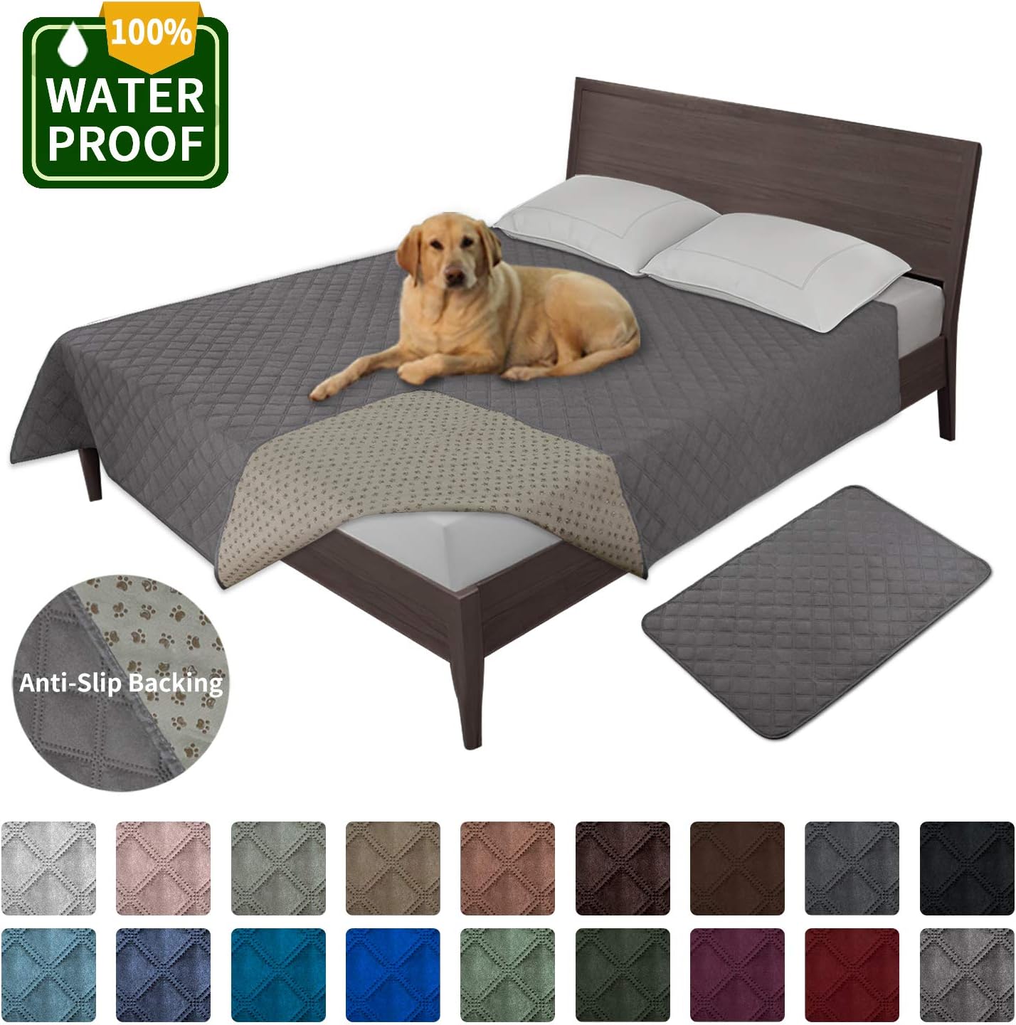 Easy-Going 100% Waterproof Dog Bed Cover Washable Couch Cover Non-Slip Sofa Cover Furniture Protector Cover Reusable Incontinence Bed Underpads for Pets Kids Children Dog Cat(52x86 in,Gray): Home & Kitchen