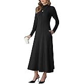 GRECERELLE Women's Spring Fall Casual Mock Neck Long Sleeve Flared Maxi Sweater Dress with Pockets (XS - 3XL)