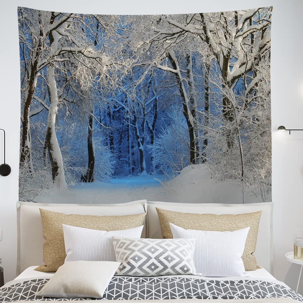 Tapestries - OTOSTAR Winter Christmas Tapestry Wall Hanging Xmas Wall Tapestry Snow Forest Tapestry Wall Backdrop Outdoor Winter Scenery Tapestries for Living Room Bedroom Dorm Outdoor Decor 51X59 Inches (Forest)