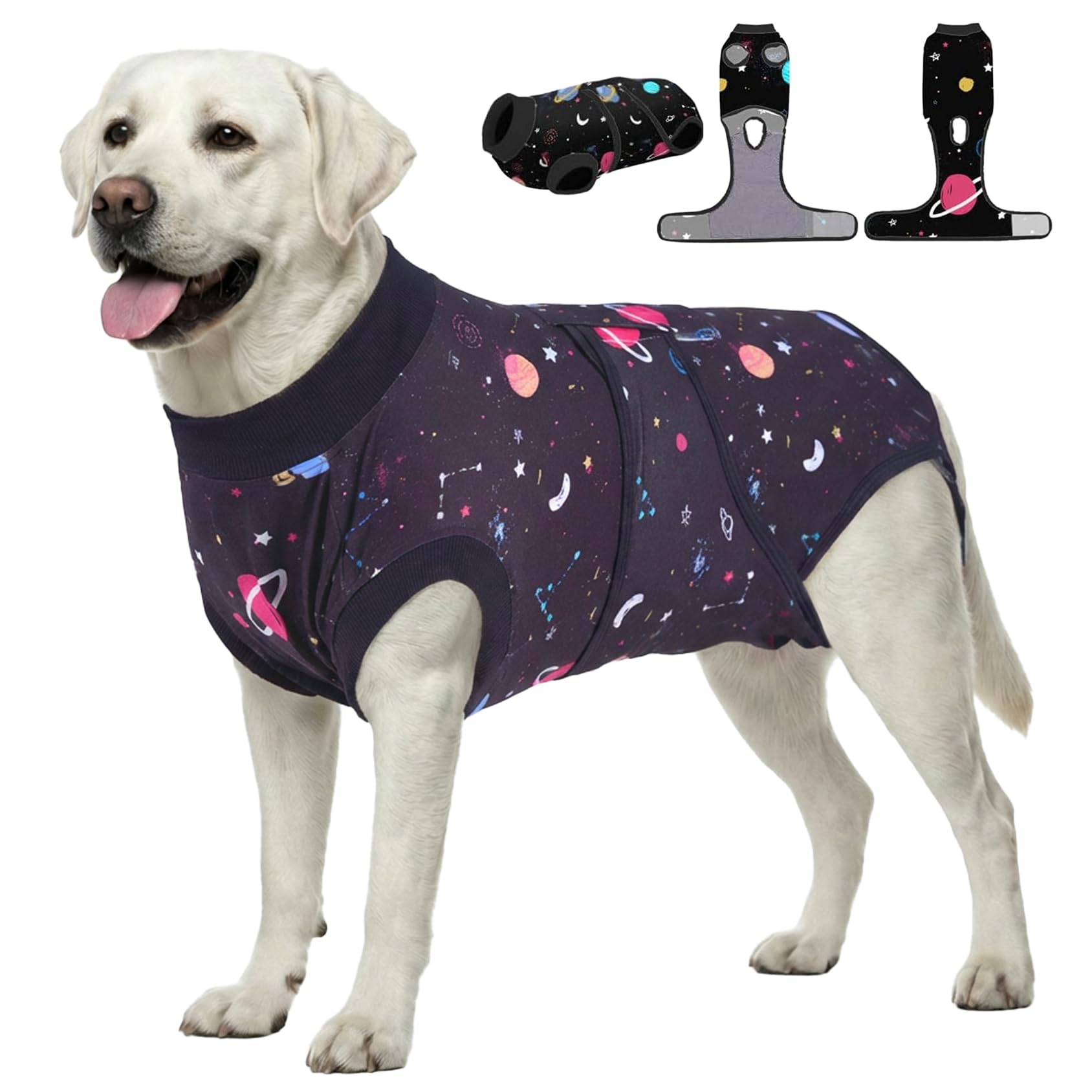 PetWarm Recovery Suit for Dogs Female Spay, Recovery Suit for Female Male Dogs, Professional Pet Recovery Shirt Dog Abdominal Wounds Bandages Prevent Licking Dog Onesies Galaxy Pattern, Black, 2XL