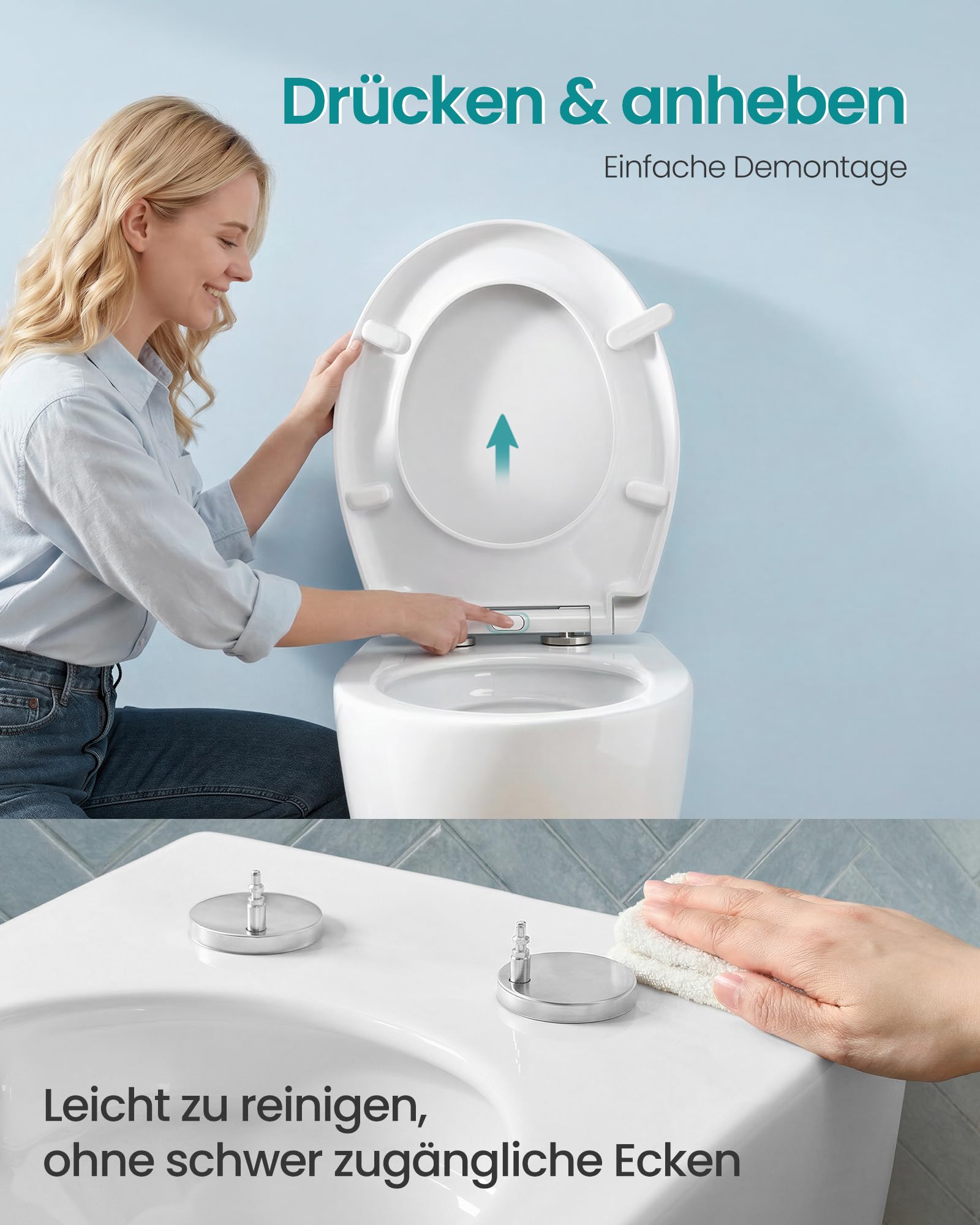 SONGMICS Toilettendeckel O-Form, WC-Sitz mit Absenkautomatik, Griff, Toilettensitz schnell abnehmbar, Klodeckel einfache Montage, WC-Deckel Urea-Duroplast, bis 300 kg belastbar, weiß BTL101WZ01 7