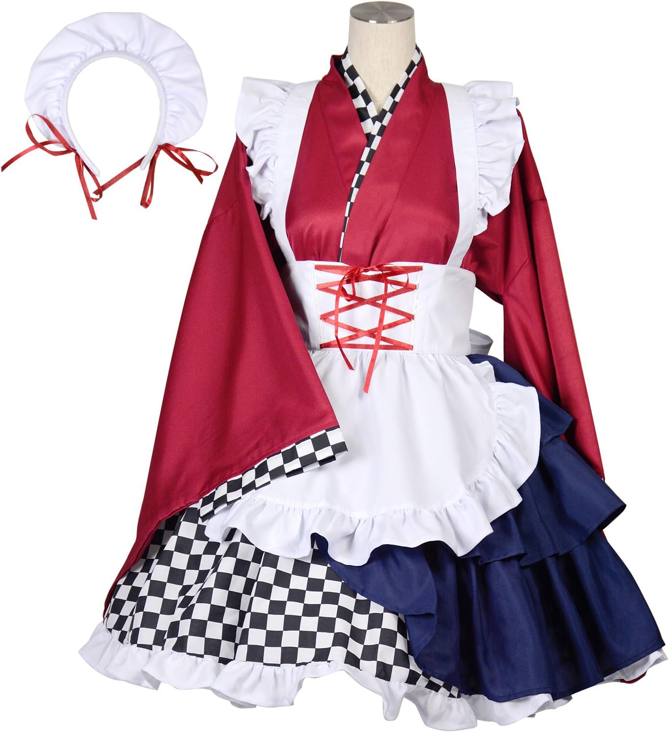 Amazon 8mm 大正浪漫 和風 メイド服 コスチューム 衣装 レディースサイズ Mサイズ レッド コスプレ 仮装 通販
