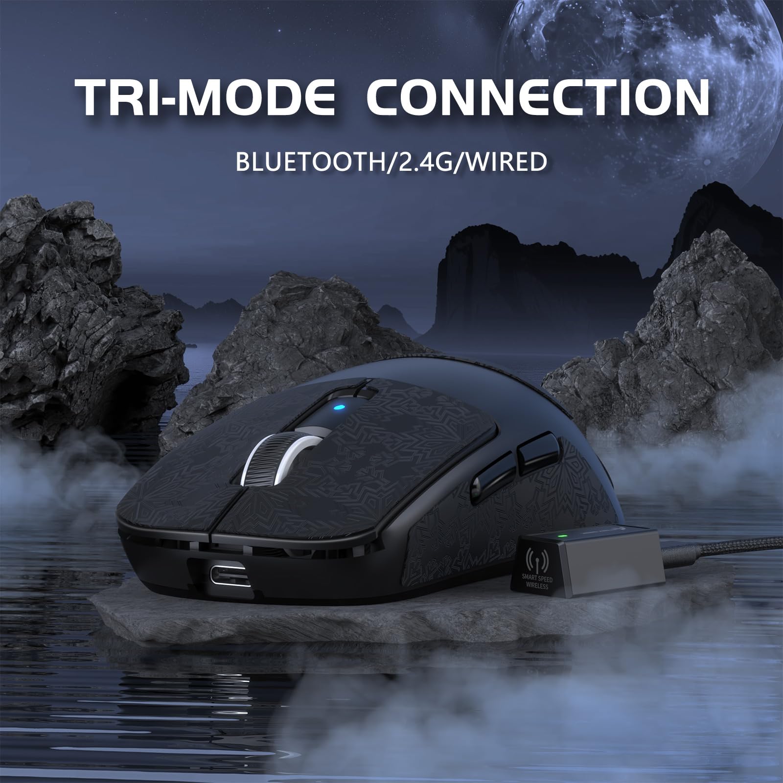 ATTACK SHARK R6 Lightweight Wireless Gaming Mouse,PAW 3950Max Sensor Computer Mouse with Nordic 52480,8KHz Polling,42K DPl,OMRON Optaicl Switch,USB-C Charging,7 Programmable Buttons(Black & Sticker)