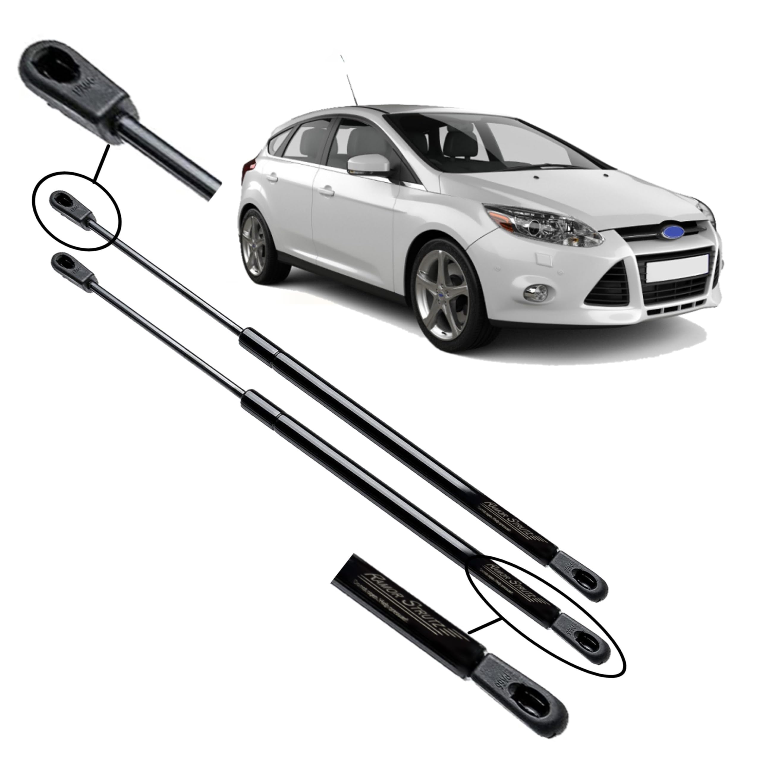 Ramor Strutz 2x Tailgate Gas Struts Compatible with a Ford Focus Mk3 2010-2018. Tailgate Gas Springs Replacement for 1747492 and others.