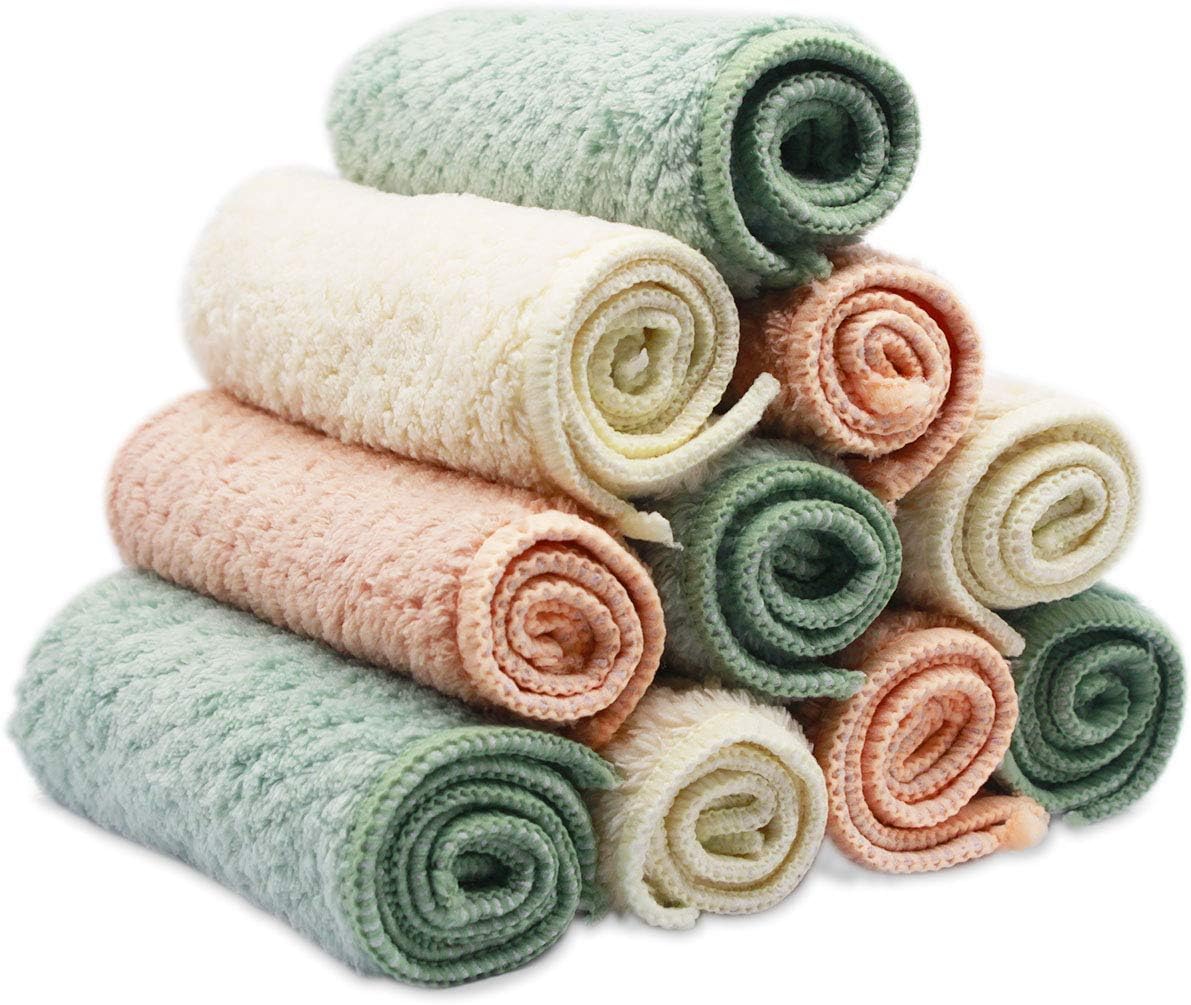 Dokpav 10 Pack Microfibre Dish cloth Ultra Absorbent Soft Kichen Cloth for Washing Dish rags Fast Drying Cleaning Cloth (White、Pink、Green)
