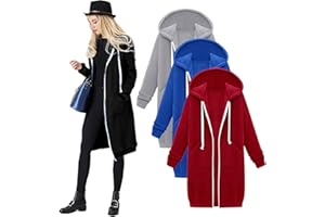 BAOQIN Women's Long Zip Up Hoodies - Long Sleeve Tunic Sweatshirts, Oversized Casual Fleece 2025 Fall Jacket Coat with Pocket