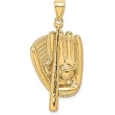 14k Yellow Gold Baseball Glove and Bat Pendant Necklace for Men or Unisex with Detailed Sports Symbols, Athletic Charm Jewelry for Baseball Fans, Real Gold Sports Pendant with Team Spirit Design