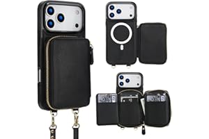 Bocasal for MagSafe Crossbody Wallet Case Compatible with iPhone 17 Pro Max, RFID Blocking Protective Purse Case with Card Slots Holder Kickstand Wrist Strap Lanyard Zipper 6.9 Inch 5G (Black)