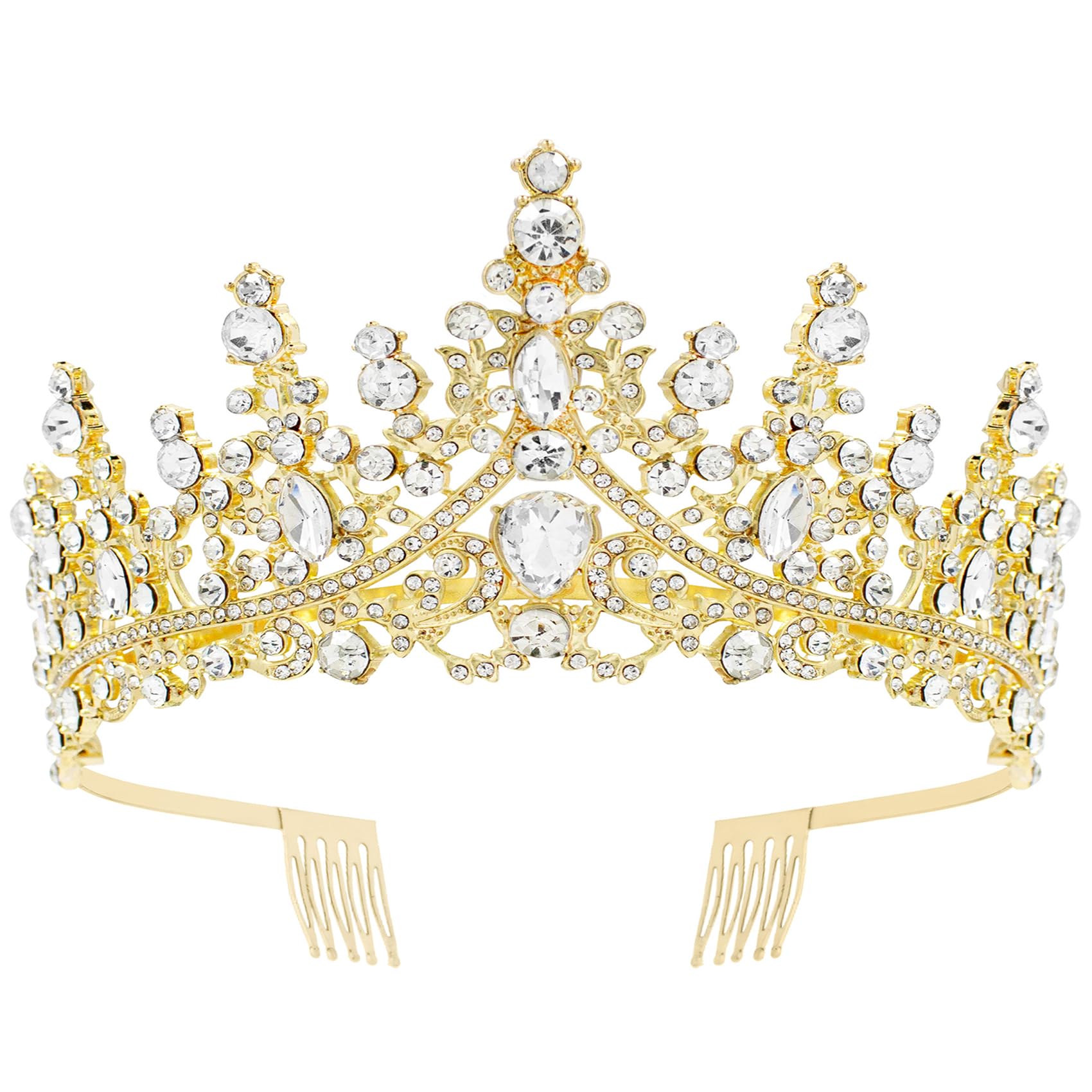 Gold Tiara for Women, Vofler Princess Crown - Royal Baroque Medieval Renaissance Crystal Headband for Queen Bridal Flower Girl Wedding Birthday Costumes Party Quinceanera Prom Pageant Homecoming