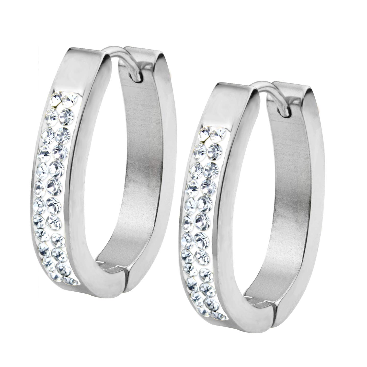 555Jewelry Stainless Steel CZ Thick Oval Huggie Earrings for Women, Hoops Earrings for Women, Hypoallergenic Hoop Earrings, Huggie Hoop Earrings, Womens Hoop Earrings, Silver