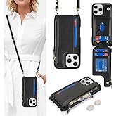 Cavor for iPhone 16 Pro Max Case with Card Holder,for iPhone 16 Pro Max Wallet Case for Women,Phone Case for 16 Pro Max Case with Strap,Crossbody Lanyard and Wristlet Zipper Pocket-Black