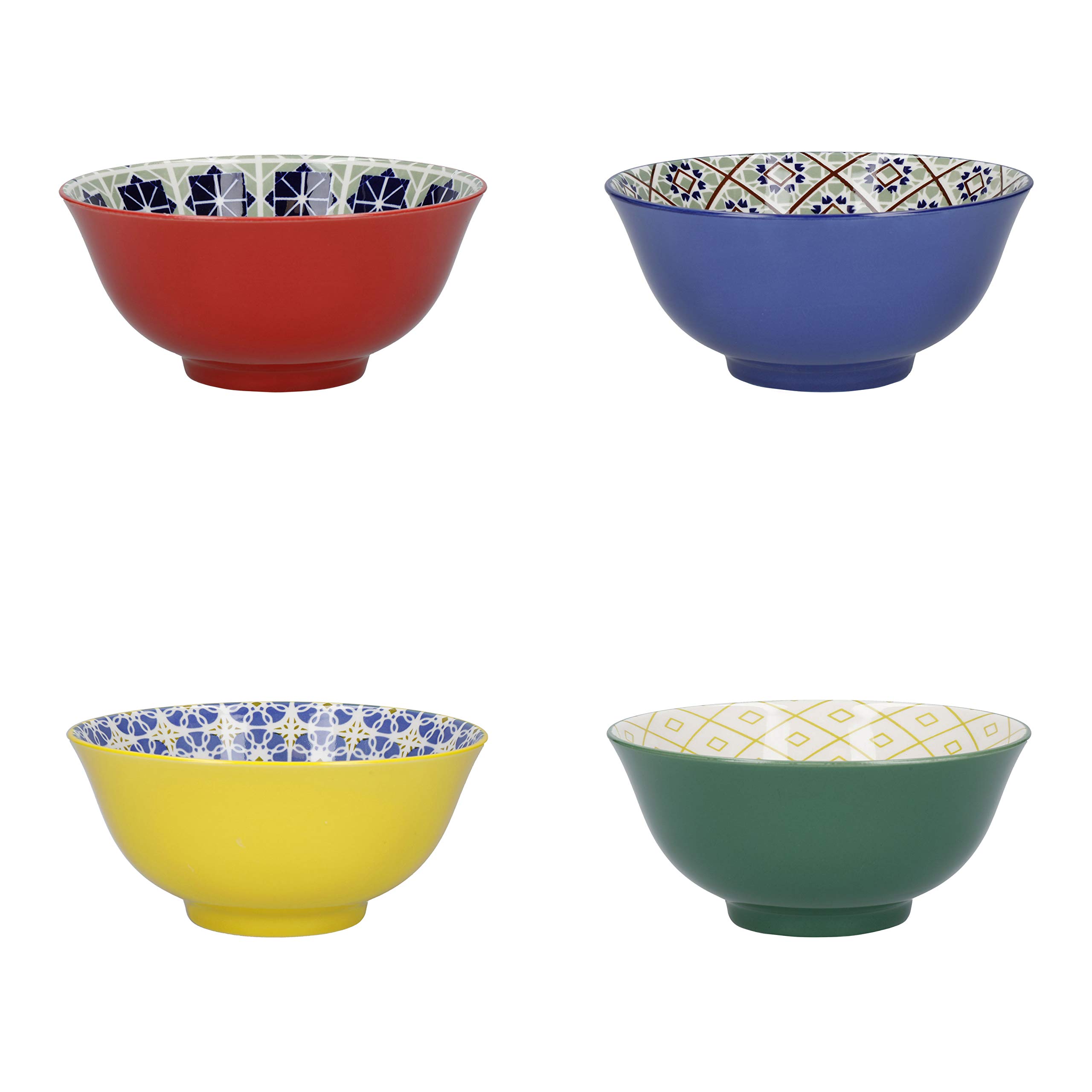KitchenCraft Patterned Cereal Bowl Set in Gift Box, 4 Ceramic Bowls Ideal for Ice Cream, Soup and More, 'World of Flavours' Designs, 15cm
