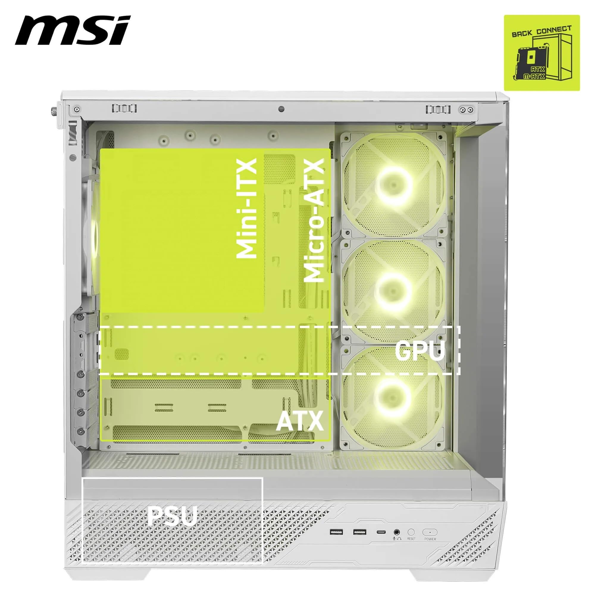 Msi Mag Pano 130R Pz White Gaming Case Dust Filter System And Bottom Ventilation Design