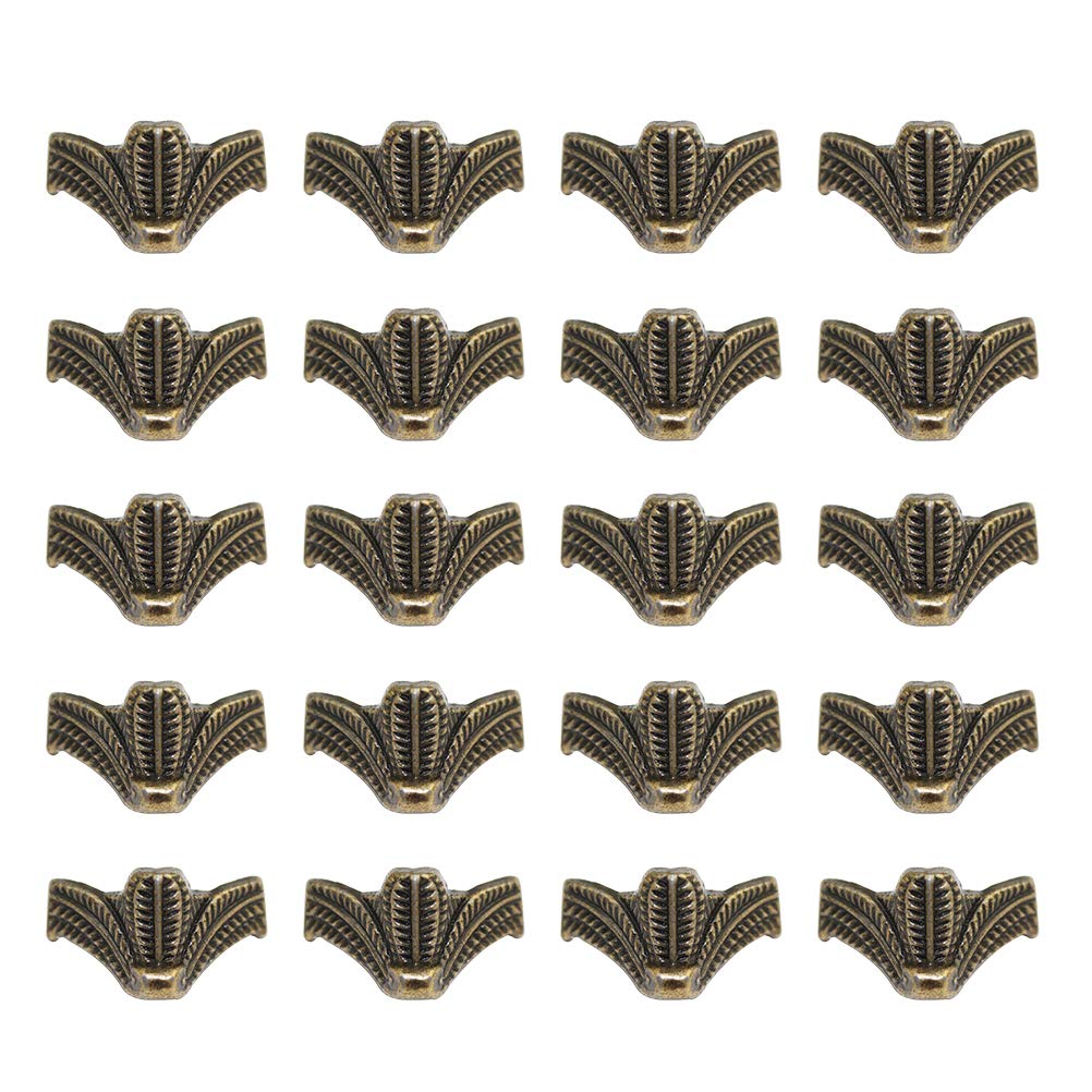 20pcs Antique Brass Box Zinc Alloy Furniture Legs Feet Corner Protector for Jewelry Box Wood Case Embossing Decor 27x16mm (Green Bronze)