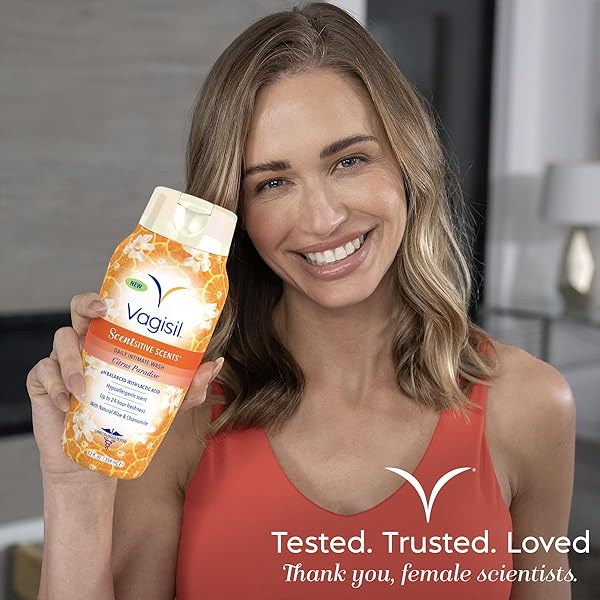 VAGISIL FEMININE WASH FOR INTIMATE AREA HYGIENE, SCENTSITIVE SCENTS, PH BALANCED AND GYNECOLOGIST TESTED, CITRUS PARADISE, 12 OZ (PACK OF 1)